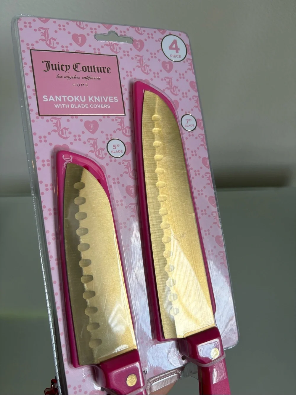 🌸Juicy Couture Home 4-Piece Santoku Knife Set Pink Gold NWT